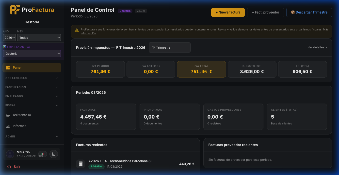 Panel de Control de ProFactura