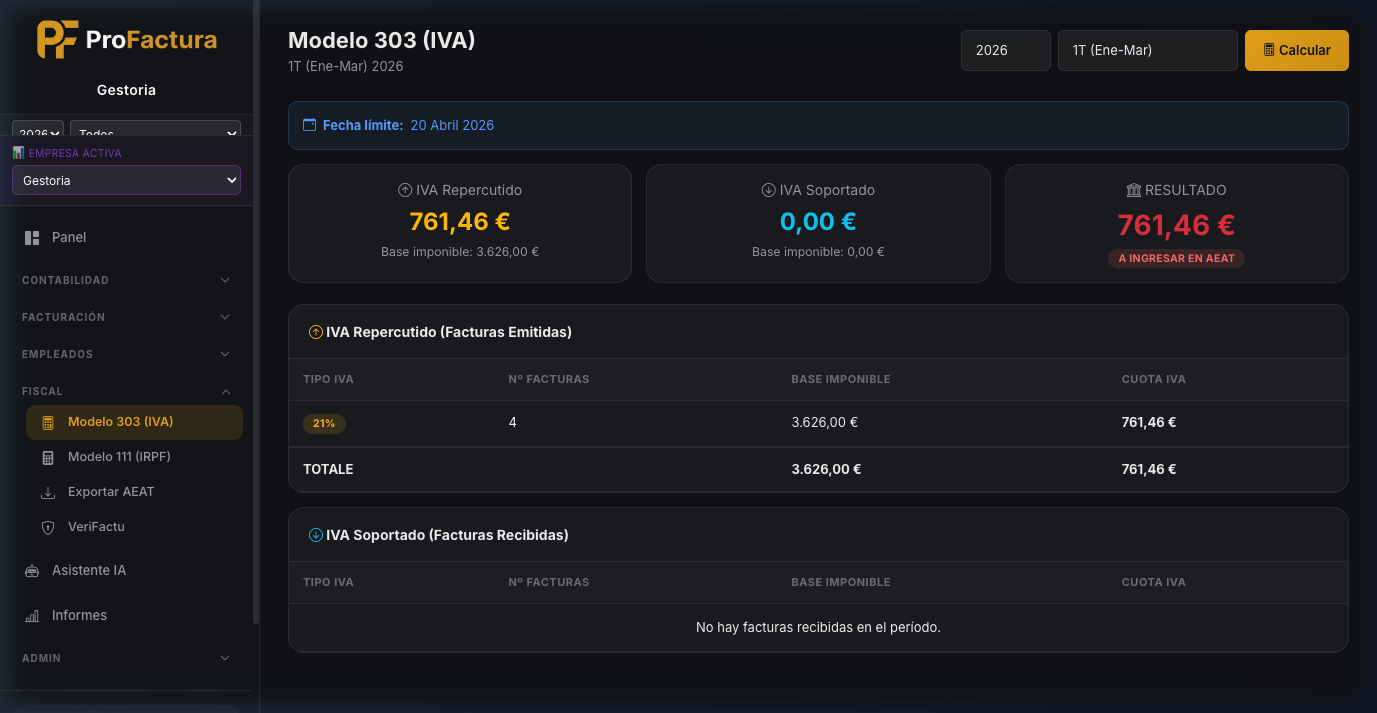 Modelo 303 IVA en ProFactura